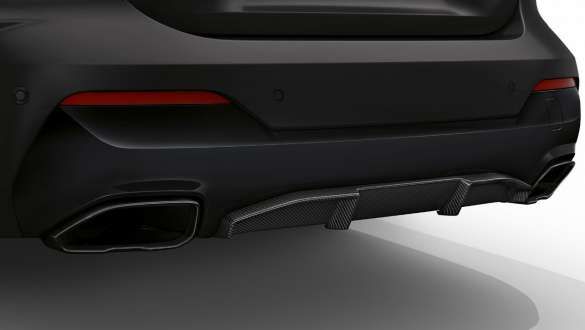 Paquete exterior M de carbono, paragolpes, BMW M440i xDrive Cabrio G23 2020 BMW M440i xDrive Cabrio BMW Individual Frozen Deep Grey metalizado G23 2020 Primer plano, difusor trasero, paquete exterior M de carbono