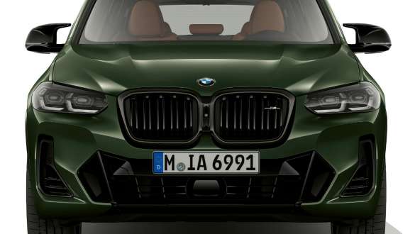 Elementos de diseño específicos de los BMW M40i y BMW M40d BMW X3 M40i G01 LCI Renovación 2021 BMW X3 M40i M40d G01 LCI Renovación 2021 Malachitgrün metalizado, elementos de diseño específicos del BMW M40i, Vista del frontal