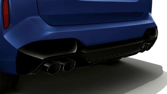 Sistema de escape deportivo M BMW X3 M Competition F97 LCI Renovación 2021 BMW X3 M Competition F97 LCI Renovación 2021 Frozen Marina Bay Blue metalizado, sistema de escape deportivo M, vista de la zaga