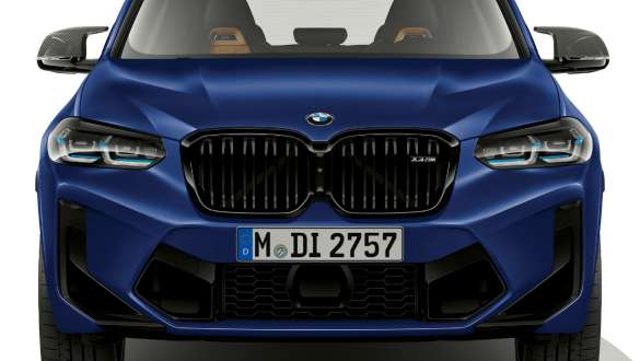 Diseño del frontal BMW X3 M Competition F97 LCI Renovación 2021 BMW X3 M Competition F97 LCI Renovación 2021 Frozen Marina Bay Blau metalizad, diseño del frontal, vista del frontal
