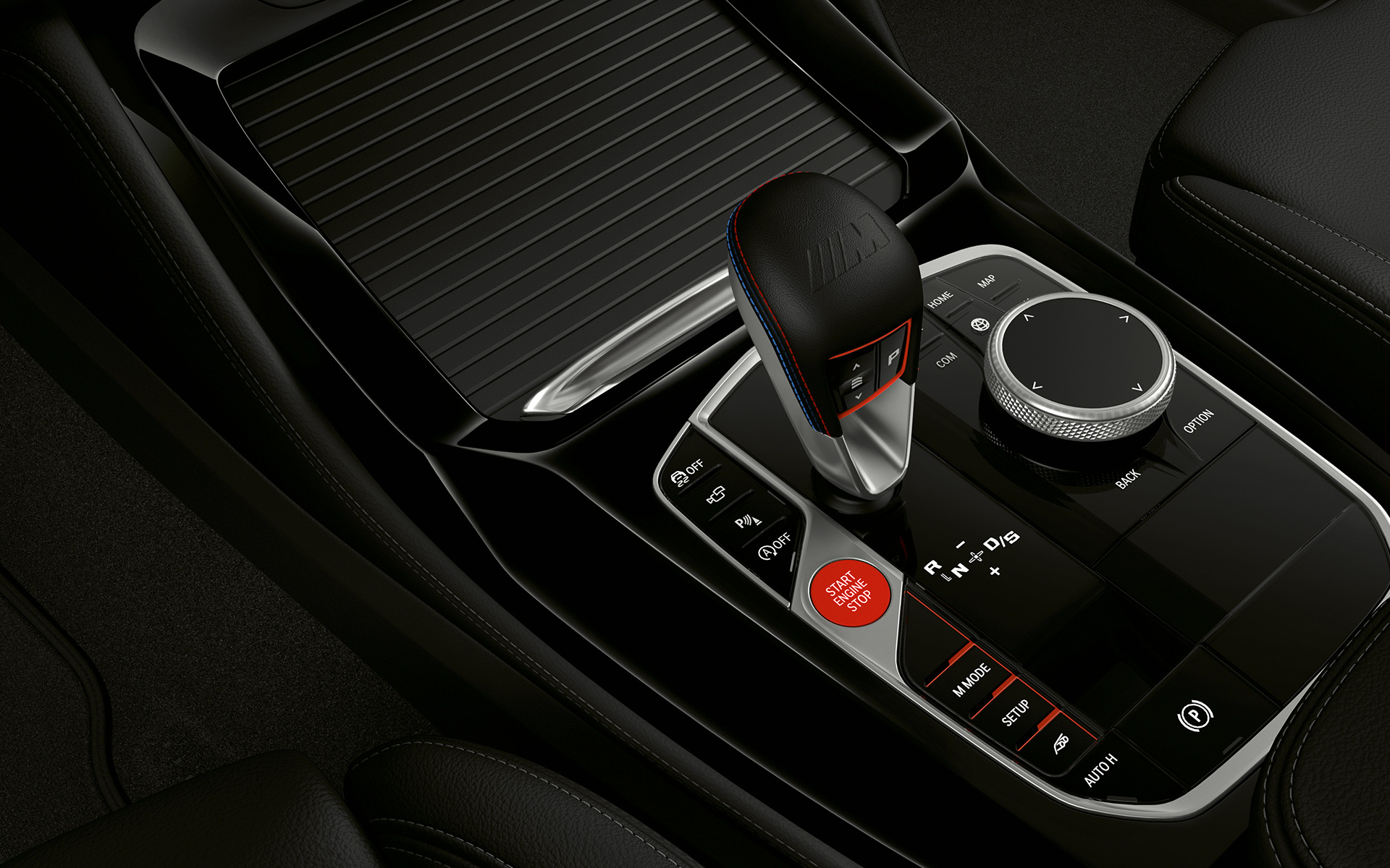 BMW X4 M Competition F98 LCI Renovación 2021 Consola central Primer plano Selector de cambio